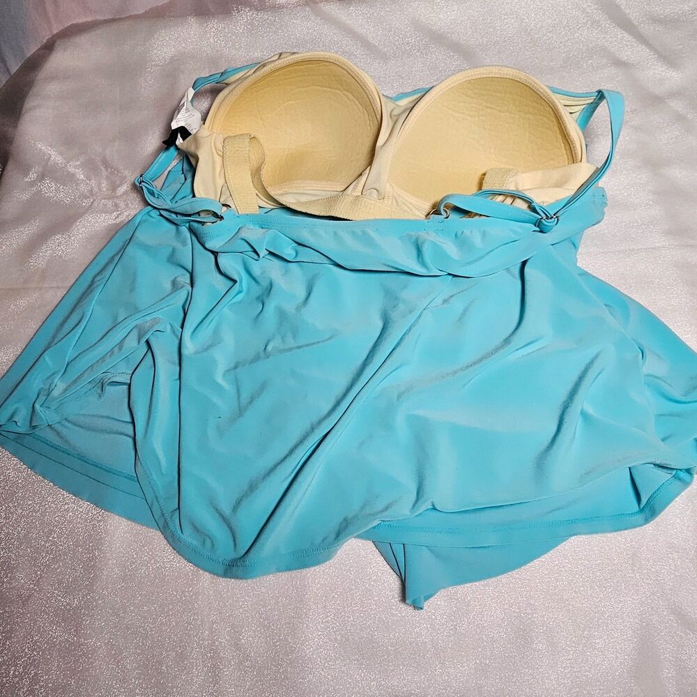Aqua Green Tiered Ruffle Tankini Swim Top Size 18W GUC - Picture 3 of 4